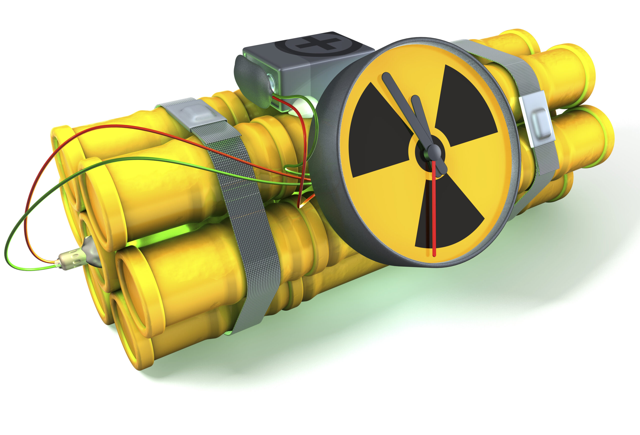 A bomb with a clock on it and some wires around the base.